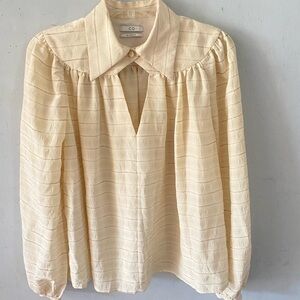 CO cream striped silk blouse collared v-neck size small